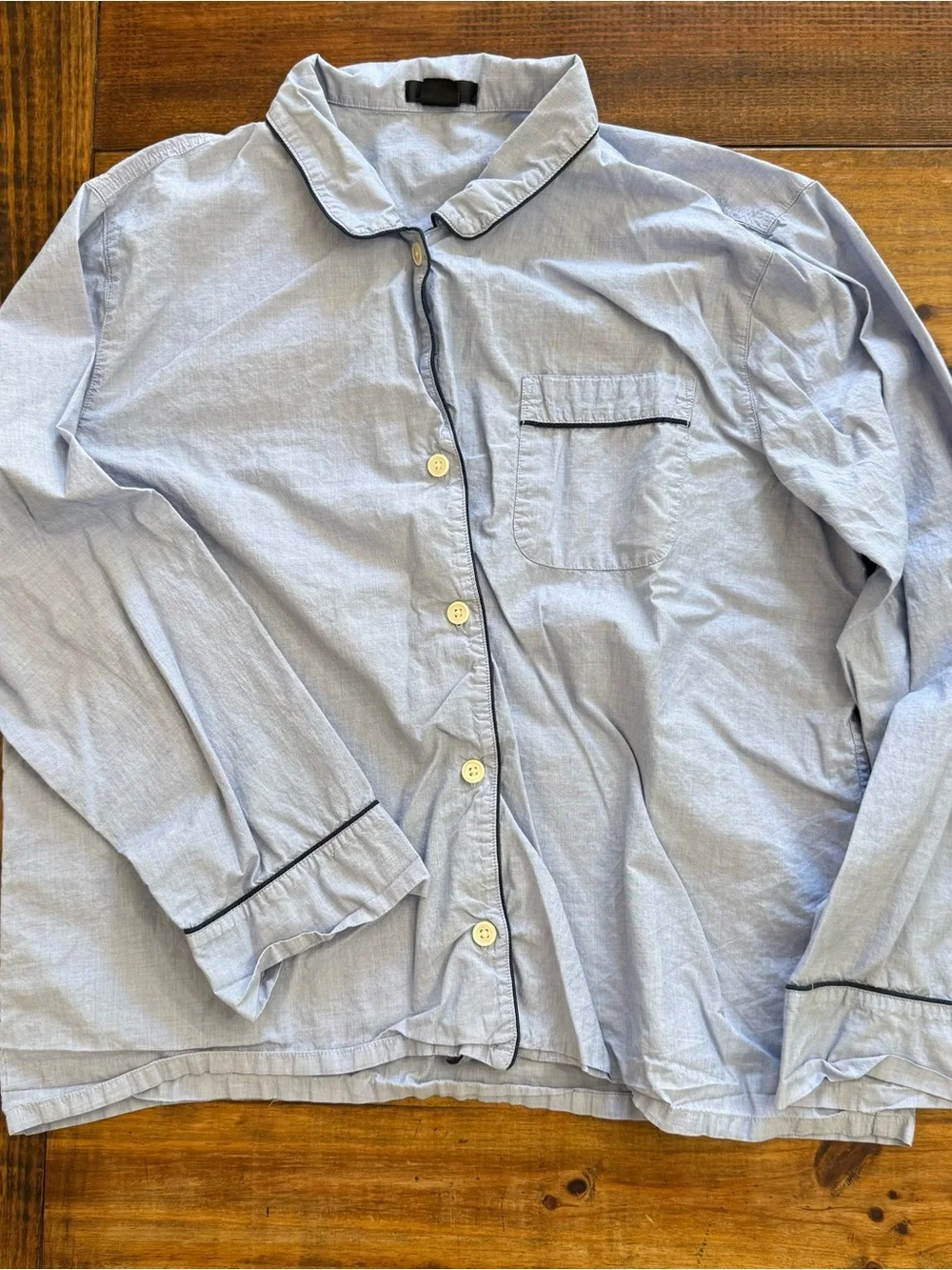 Crew Pajama 2 Piece Set End-On-End 100% Cotton Blue Long Sleeve L Quiet Luxury